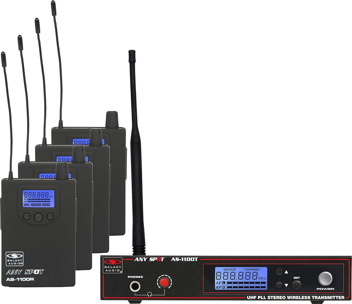 Galaxy Audio AS-1100-4 Band Pack Wireless In-Ear Monitor System, Code D (584MHz - 607MHz) GAA AS11004D