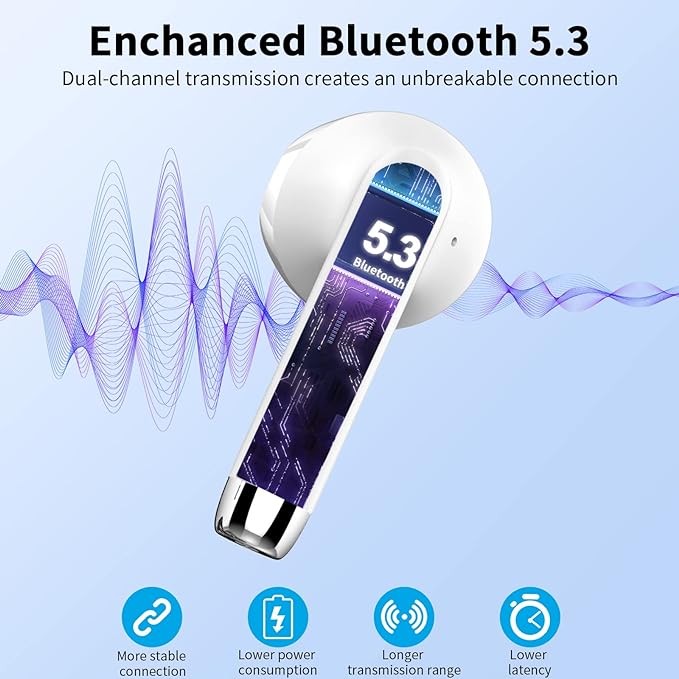 Wireless Earbuds, Bluetooth 5.3 Headphones NEW Wireless Headphones with 4 ENC Mic, 56H Bluetooth Earphones in Ear Noise Cancelling Deep Bass, Mini Ear Buds Bluetooth Earbuds IP7 Waterproof LED Display