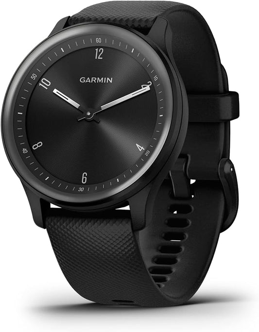 Garmin vívomove Sport Hybrid Smartwatch with Hidden Touchscreen Display, Black Silicone