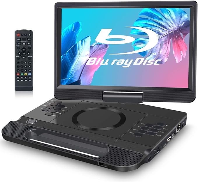 FANGOR 12 Inch Portable Blu Ray DVD Player with HDMI Output Built-in Rechargeable Battery, Sync Screen, AV Out/in, Dolby Audio, USB/SD Playback