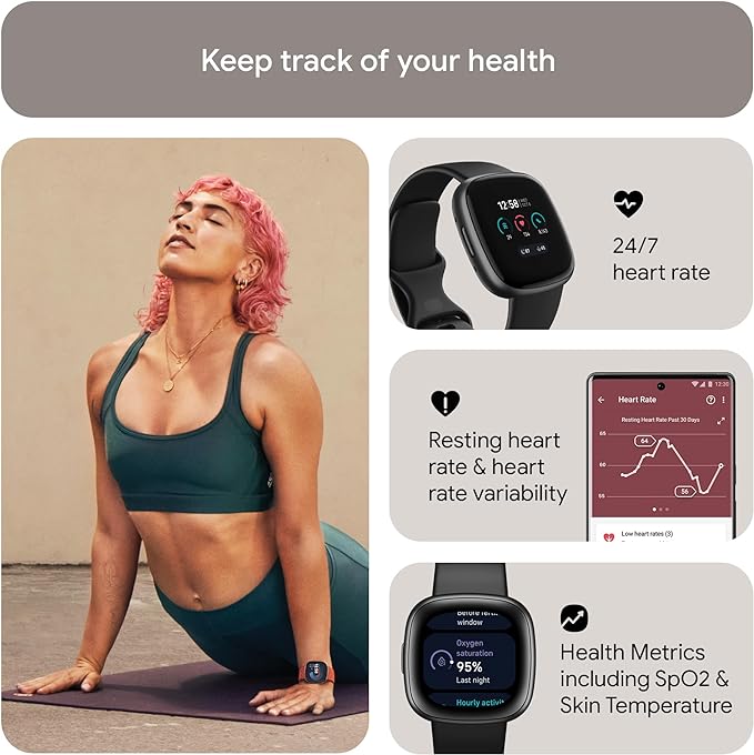 Fitbit Versa 4 Fitness Smartwatch with built-in GPS and up to 6 days battery life - compatible with Android and iOS.