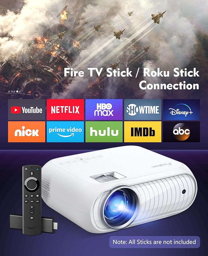 Projector, Home Theatre projector 1080P Full HD Supported, Upgraded 12000 Lux Video Mini Projector Compatible with iOS/Android/Tablet/PC/TV Stick/USB/DVD/Game [Energy Class A+++]