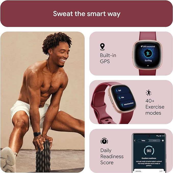 Fitbit Versa 4 Fitness Smartwatch with built-in GPS and up to 6 days battery life - compatible with Android and iOS.