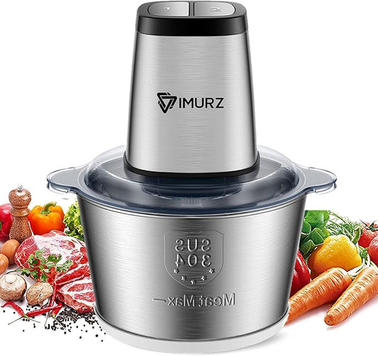 Mini Chopper Electric Food Processor with 2 Litre Stainless Steel Bowl, 2 Speeds, 4 Bi-Level Blades,500W, Silver