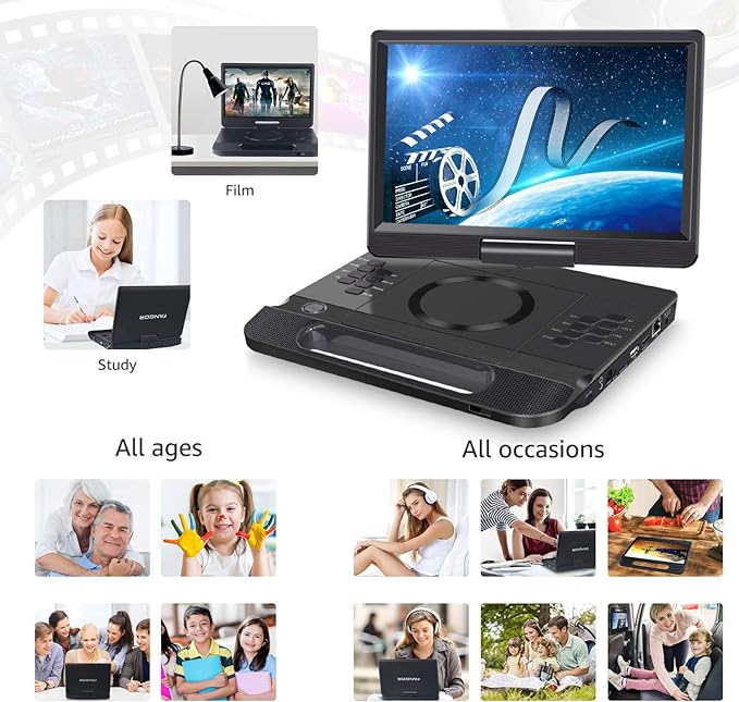 FANGOR 12 Inch Portable Blu Ray DVD Player with HDMI Output Built-in Rechargeable Battery, Sync Screen, AV Out/in, Dolby Audio, USB/SD Playback