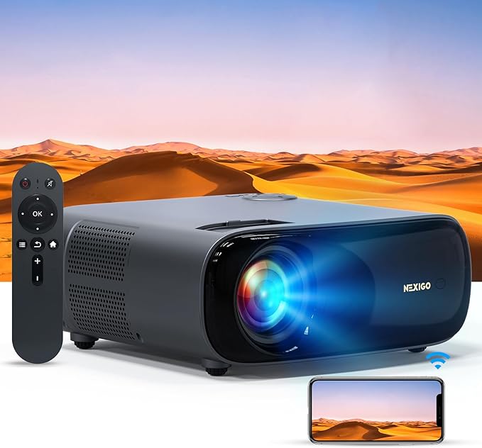 NexiGo PJ40 Movie Projector, 700 ANSI Lumens, Native 1080P, 4K Supported, 300 Inch, Auto Vertical Keystone, Zoomable, 20W Speakers, WiFi, Bluetooth 5.1, Compatible w/TV Stick, iOS, Android (Black)