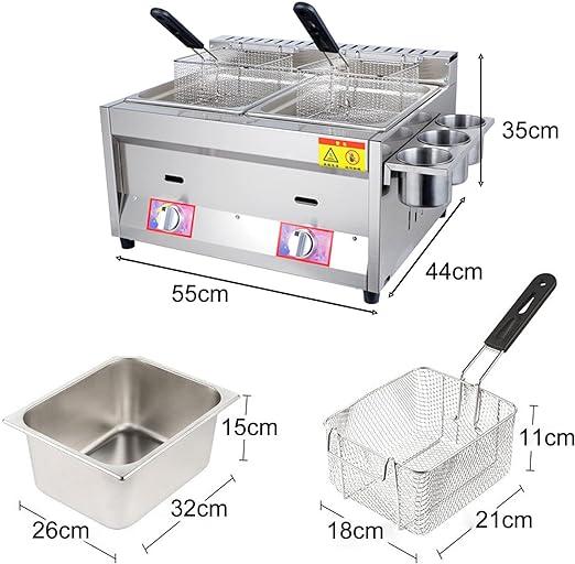 Commercial 20L Gas Fryer, Food-Grade Stainless Steel Electronic Pulse Ignition Non-Slip Energy-Saving Easy Clean, for Home Kitchen Restaurant