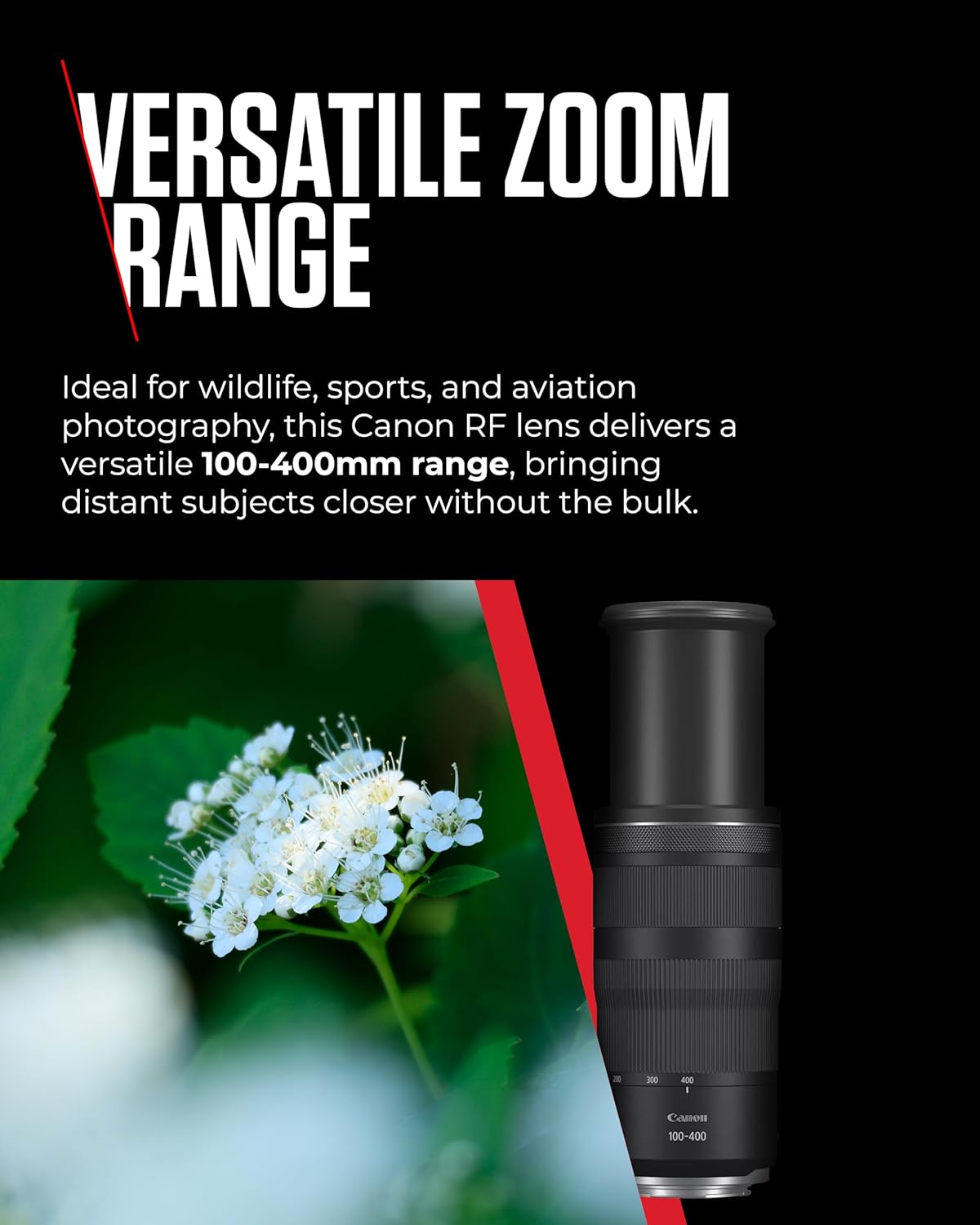 Canon RF 100-400mm F5.6-8 IS USM Lens - Telephoto Zoom Lens | 5.5-stop Optical Image Stabilizer | Sports and Wildlife Photography | Canon EOS R Series Compatible