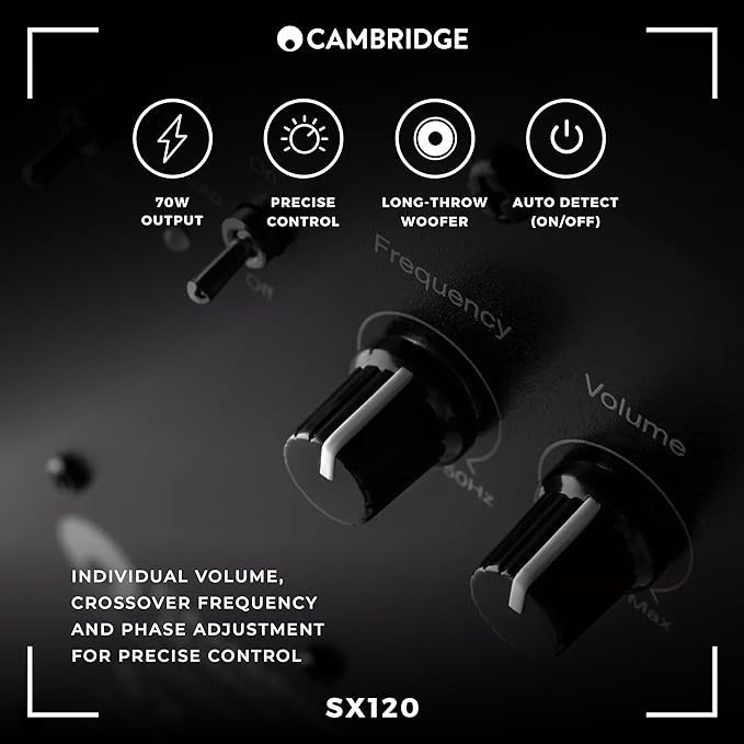 Cambridge Audio SX120-70 Watt Active Subwoofer for HiFi or Home Cinema System - Custom Designed 8" Driver and Fully Adjustable Sound - Matte Black