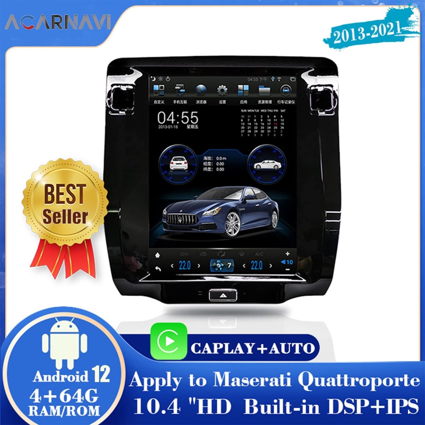 ACARNAVI 13.9" Car Multimedia Player For Maserati Quattroporte 2017-2020,Stereo GPS DVD Radio Navigation With Android 12 Head Unit|Voice Control| Carplay|(Maserati Quattroporte 2017-2020)