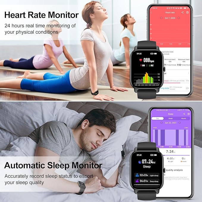 Smart Watch for Men Women Answer/Make Calls, 1.85" Smartwatch, Fitness Watch with Heart Rate Sleep Monitor, Step Counter, 100+ Sports, IP68 Waterproof Fitness Smartwatches Compatible with Android IOS