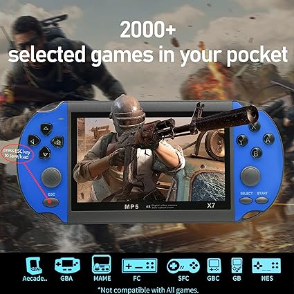 Fsjun Handheld Game Consoles Built in Free Games 8GB RAM 4.3 Inch Screen Double Rocker,Support TV Output,Music/Movie/Camera Audio and Video MP3,MP4, MP5, Birthday Gift for Kids(Blue)