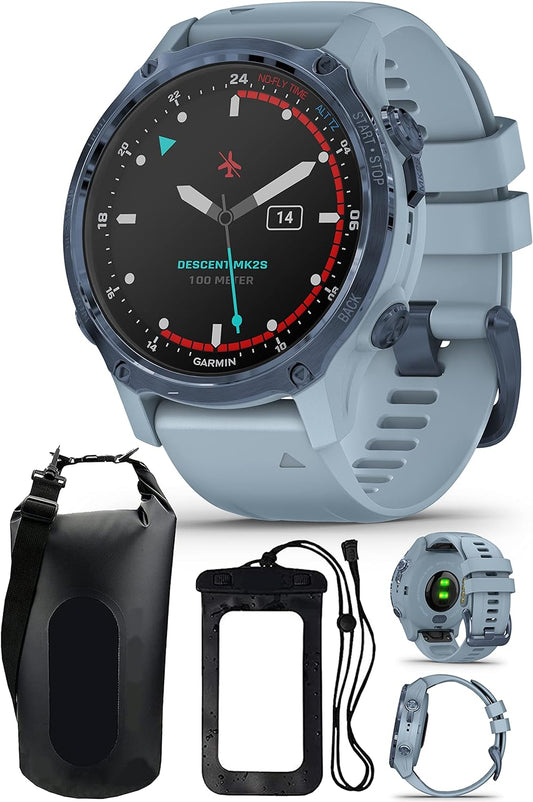 Garmin Descent Mk2S (Mineral Blue/Sea Foam) GPS Divers Computer Watch Diver's Bundle | Includes PlayBetter Dry Bag Set | Wrist-Based HR, 6 Dive Modes, ABC Sensors | Diving Smartwatch | 010-02403-06