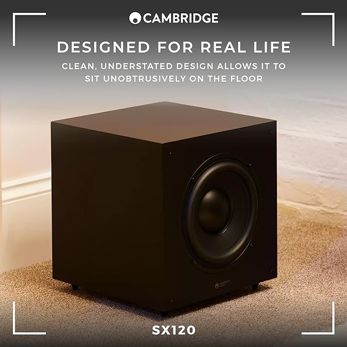 Cambridge Audio SX120-70 Watt Active Subwoofer for HiFi or Home Cinema System - Custom Designed 8" Driver and Fully Adjustable Sound - Matte Black