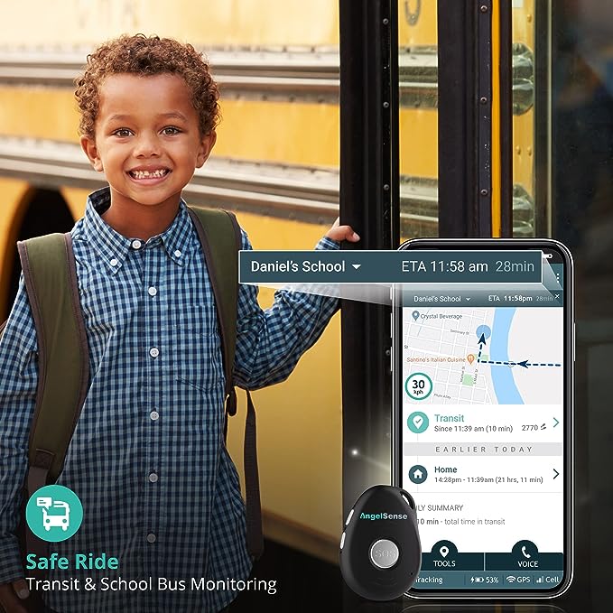 AngelSense Personal GPS Tracker for Kids, Teen, Autism, Special Needs, Elderly, Dementia - 2-Way Auto-Answer Speakerphone & SOS Button - Nationwide Coverage - School Bus Tracking and Easy-to-Use App