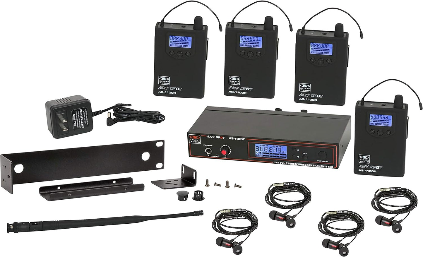 Galaxy Audio AS-1100-4 Band Pack Wireless In-Ear Monitor System, Code D (584MHz - 607MHz) GAA AS11004D