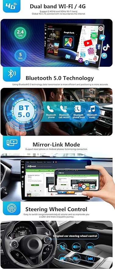 SXAUTO Android 12 IPS Car Stereo For FAIT 500 (2007-2015) - 2G+32G - Wireless CarPlay/Android Auto - Rear Camera Free - 9 Inch 2 Din - DAB Steering Wheel Fast-boot DSP Bluetooth WIFI