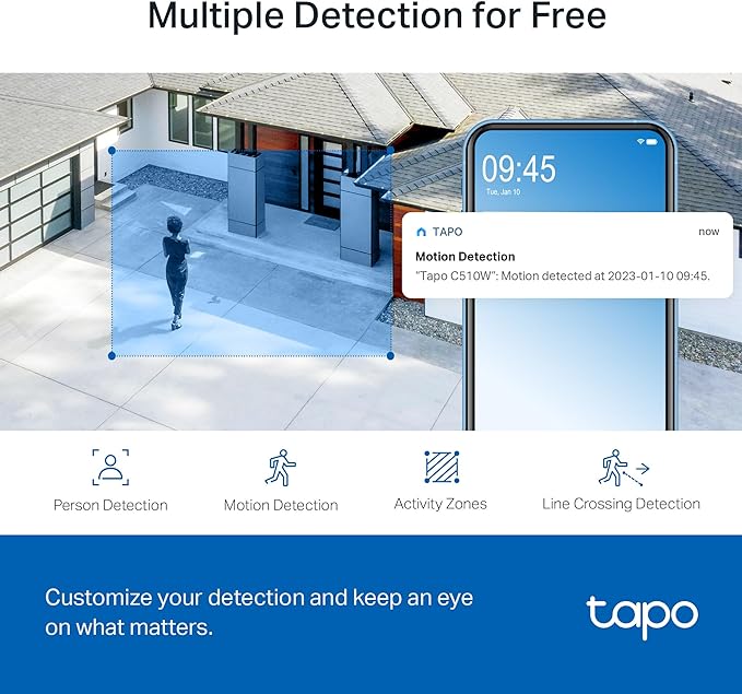 Tapo 2K Outdoor Pan/Tilt Security Wi-Fi Camera, IP65 Weatherproof, Motion Detection, 360° Visual Coverage,Full-Colour Night Vision,Cloud &Local Storage,Works with Alexa&Google Home(Tapo C510W)