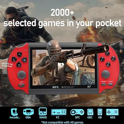 Fsjun Handheld Game Consoles Built in Free Games 8GB RAM 4.3 Inch Screen Double Rocker,Support TV Output,Music/Movie/Camera Audio and Video MP3,MP4, MP5, Birthday Gift for Kids(Red)