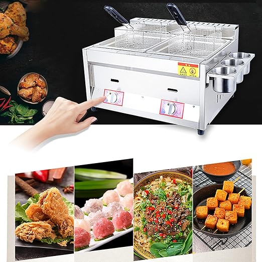 Commercial 20L Gas Fryer, Food-Grade Stainless Steel Electronic Pulse Ignition Non-Slip Energy-Saving Easy Clean, for Home Kitchen Restaurant