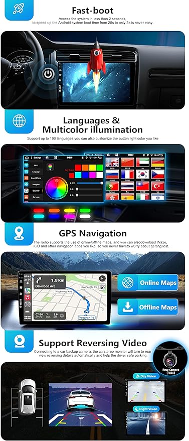 SXAUTO Android 12 IPS Car Stereo For FAIT 500 (2007-2015) - 2G+32G - Wireless CarPlay/Android Auto - Rear Camera Free - 9 Inch 2 Din - DAB Steering Wheel Fast-boot DSP Bluetooth WIFI