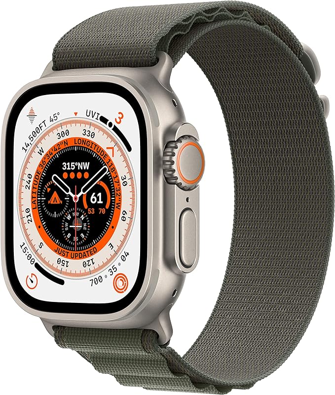 Apple Watch Ultra (GPS + Cellular, 49mm) Smart watch - Titanium Case with Green Alpine Loop - Medium. Fitness Tracker, Precision GPS, Action Button, Extra-Long Battery Life, Brighter Retina Display