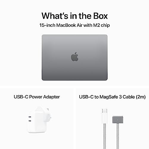 Apple 2023 MacBook Air laptop with M2 chip: 15.3-inch Liquid Retina display, 8GB RAM, 512GB SSD storage, backlit keyboard, 1080p FaceTime HD camera, Touch ID. Works with iPhone/iPad; Space Grey