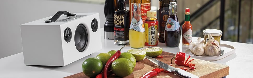 Audio Pro Addon C5A Multi-room Wireless Speaker with built in Amazon Alexa voice control in kitchen